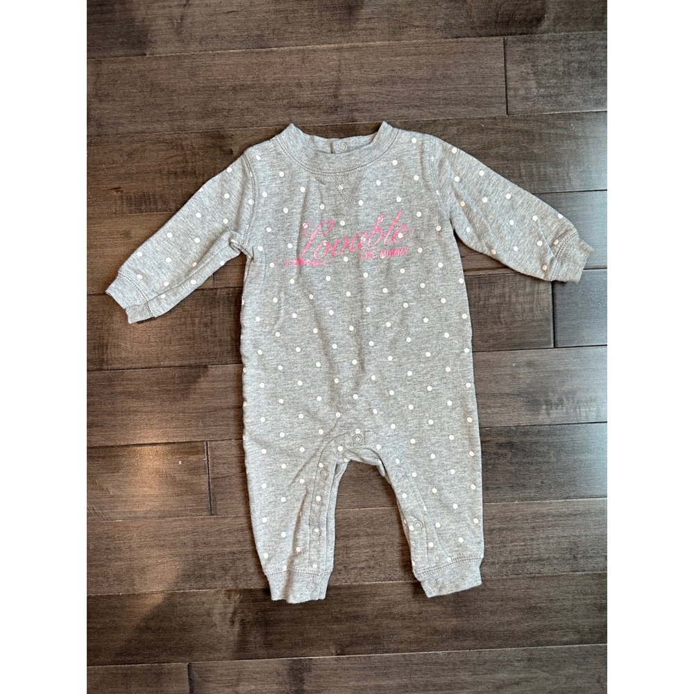 Carter's Baby Girl Gray Polka Dot "Lovable Like Mommy" Romper Size 6 Months
